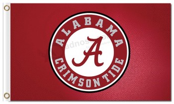 Großhandels kundengebundene hochwertige ncaa Alabama-Hochrot-Gezeiten 3'x5 Polyester-Flaggen rundes Logo für Sportteamflaggen