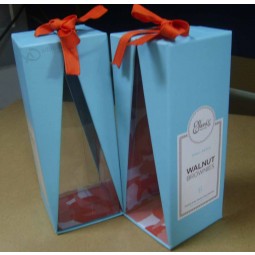 Caja de regalo de papel rígido con cinta y ventana clara