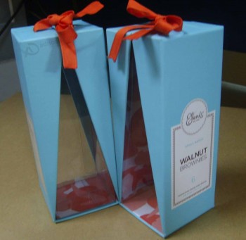 Caja de regalo de papel rígido con cinta y ventana clara