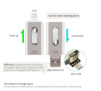 3In1 OTG Flash Drive U Disk Memory Stick USB for iPhone Ios Android iPad PC 8/16/32/64/128Gb