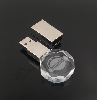LED Light Polygon Crystal USB Pen Drive with 3D Logo Inside 2GB 4GB 8GB 16GB