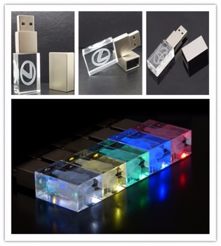 Buon design crystal flash drive usb con luce led pendrive 1 gb 2 gb 4 gb 8 gb 16 gb