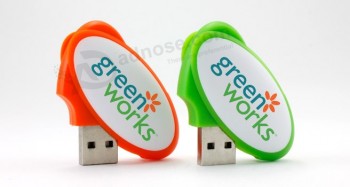 Unidad flash USB de forma ovalada de plástico con impresión de logotipo personalizado