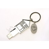 Huis vorm usb pen drive, metalen usb stick met sleutelhanger