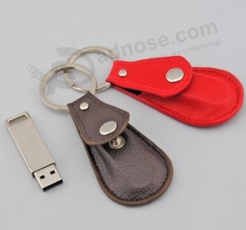 Wholesale cheap Leather USB Flash Drive 1GB with Key Ring (TF-0251)