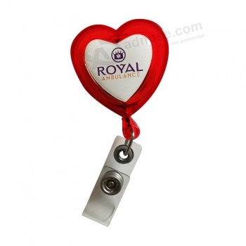 Wholesale customized high quality Heart Shape Retractable Plastic Badge Reel