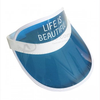 Chapeau pare-soleil en PVC bleu personnalisé avec dos élasTique pour personnaliser avec voTre logo