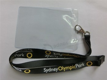 Wholesale Cheap Printed Black Color Custom Made Lanyards with ID Card Holder and your logo