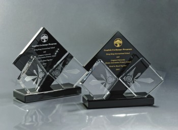 Black Clear Crystal Cube Award with Laser Text