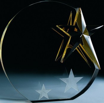 Crystal Award Crafts with Laser Golden Stars Logo