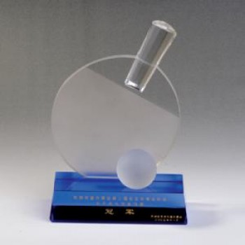 3次元レーザー彫刻と卓球形状の結晶工芸品