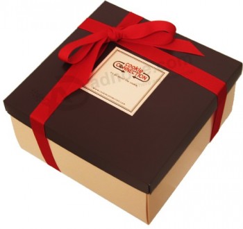 Custom Chocolate Cardboard Paper Gift Box with Ribbon