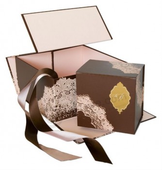 Handmade Paper Cardboard Cookies Packing Gift Box with Ribbon