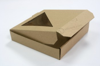 棕色瓦楞纸cardbaord披萨盒与清晰的窗口