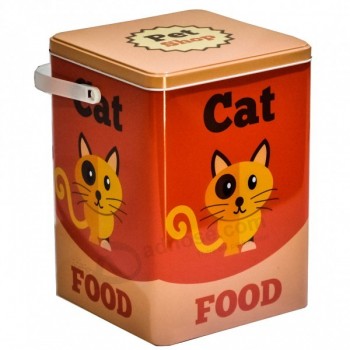 ホット販売カスタム印刷猫の食品スズボックスハンドル付き