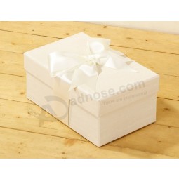 Pink Color Ragid Paper Shoes Box with Ribbon