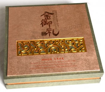 изготовленный под заказ высокий-качественная золотистая горячая тиснение под заказ логотипы подарочной коробке mooncake