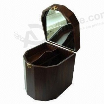 изготовленный на заказ высококачественный ящик для хранения массивной древесины с зеркалом для косметических инструментов