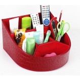 Boîte de rangement d'outil de bureau en cuir rouge de haute qualité personnalisé