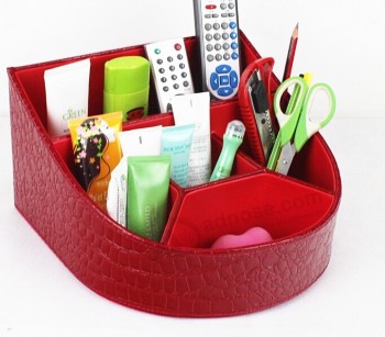 Boîte de rangement d'outil de bureau en cuir rouge de haute qualité personnalisé