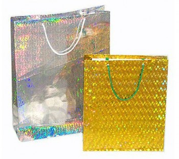 Wholesale custom high-end Hologram Golden Silver Foil Paper Cosmetic Bags (PB-013)