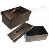 Black PU Leather Shoes Storage Box with Handle for custom with your logo