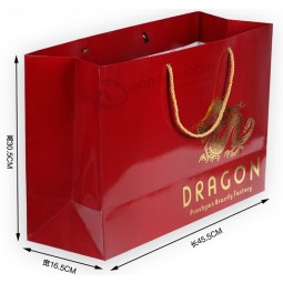 Wholesale custom high-end Red Glossy Printing Shopping Bag with Golden Logo (PA-034)