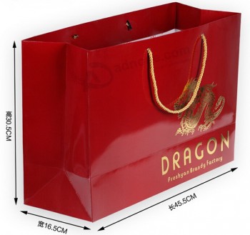Wholesale custom high-end Red Glossy Printing Shopping Bag with Golden Logo (PA-034)