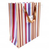 Wholesale custom high quality Fashion Striping Gift Bag with Golden Strings