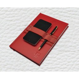 Кожаный кожаный ноутбук с эластичными держателями для телефона с логотипом