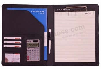 Black Leather Meeting Folder with Clip for custom with your logo
