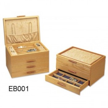 изготовленный под заказ высокий-высококачественная коробка для хранения ювелирных изделий из цельного дерева с тремя ящиками (э-001)