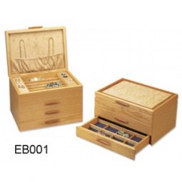 定制高-优质实木饰品收纳礼品盒，带三个抽屉 (EB-001)