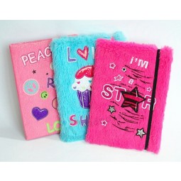 Wholesale custom high quality Embroidery Plush Cover Notebook with Black Elastic Rope