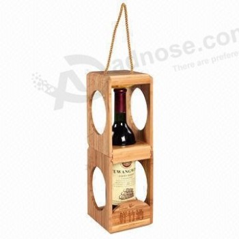 Custom high-quality Simplicity Bamboo Wine Box with Rope Handle