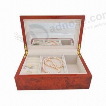 Personalizado alto-Caja de madera delicada de joyería de calidad Con un espejo