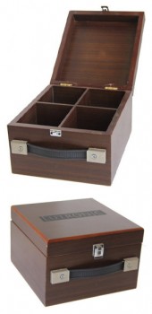 Haut personnalisé-Boîte de rangement de bijouX carrés en bois de qualité avec poignée