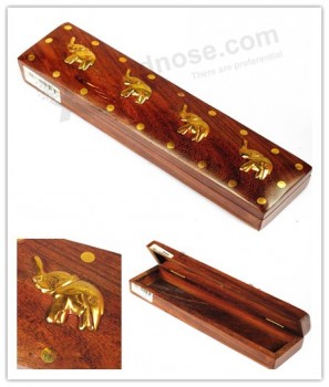 Custom high-quality Rectangular Wooden Pen Box with Inlaiding Decorations