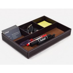 卸売カスタム高品質黒のステッチレザーデスクの文房具のコレクショントレイ