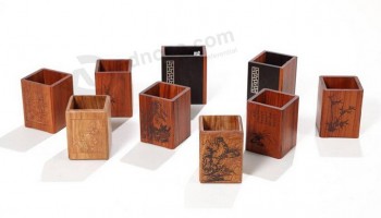 Großhandel benutzerdefinierte hohe Qualität natürlich Holz Gravur Stift Container