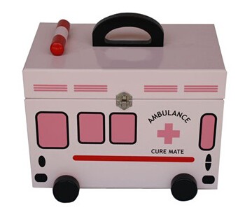 Pink Painted Household Wooden First-Aid Kit for custom with your logo