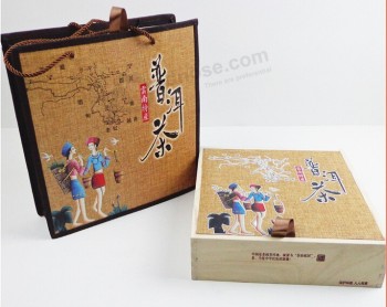 Brand Tea Packing Wood Box and Bag Set for custom with your logo