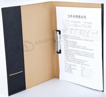 Wholesale custom high quality A4 Black Leather Office File Folder with Clip