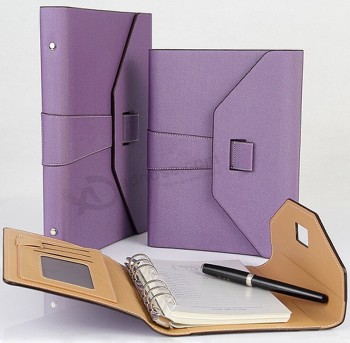 оптовое изготовленное на заказ высокое качество свободно-лист фиолетовый pu кожа дневник