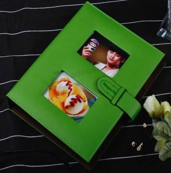 Wholesale custom high quality Green Leather Life Diary with Photo Window