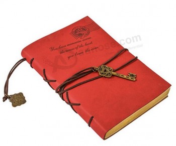 Wholesale custom high quality Red Brown Cow Leather Pocket Travel Diary