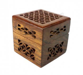 Groothandel op maat hoog-Einde handgemaakte kleine cutwork houten doos