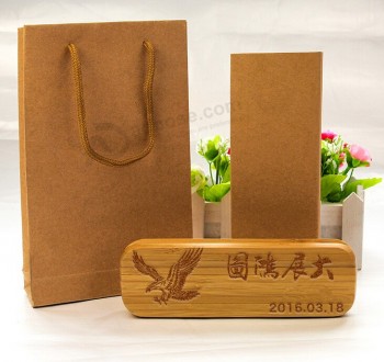 Wholesale custom high-end Grooving Bamboo Pen Box with Kraft Bag