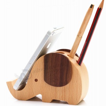 AtAcado personalizado de alta qualidade dos desenhos animados elefante forma caneta base titular de madeira