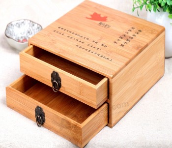 Haut de gamme personnalisé-Fin boîte de tiroir de stockage de thé en bambou